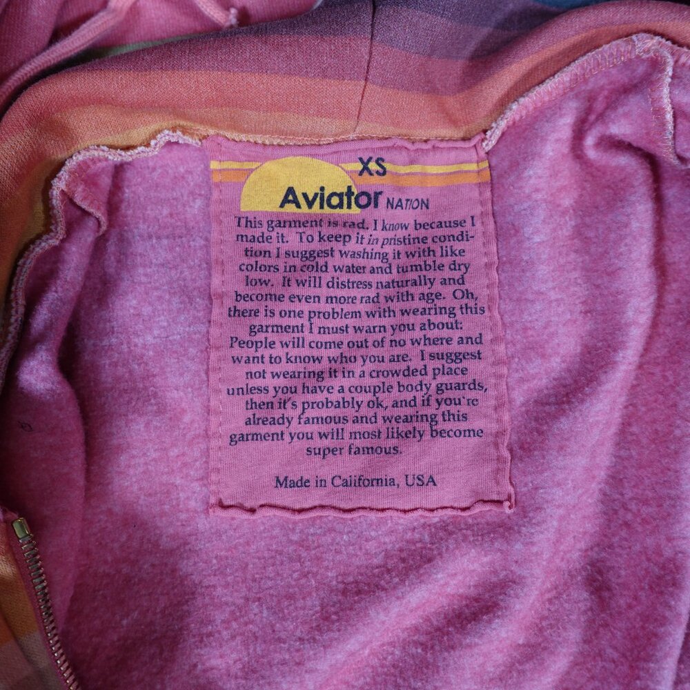Aviator Nation Serape Bolt Striped Hoodie Womens XS Made In USA Faded Multicolor - Picture 8 of 12